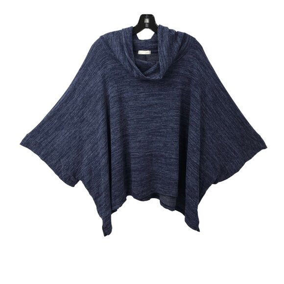 Jella C Cape Sweater Poncho Cowl Neck Womens ONE SIZE Blue Black Fleece Knit - Picture 1 of 14